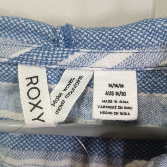 ROXY Paradise Calling Woven Poncho Hoodie Bijou Blue River Stripe Size M NWT - Picture 10 of 14